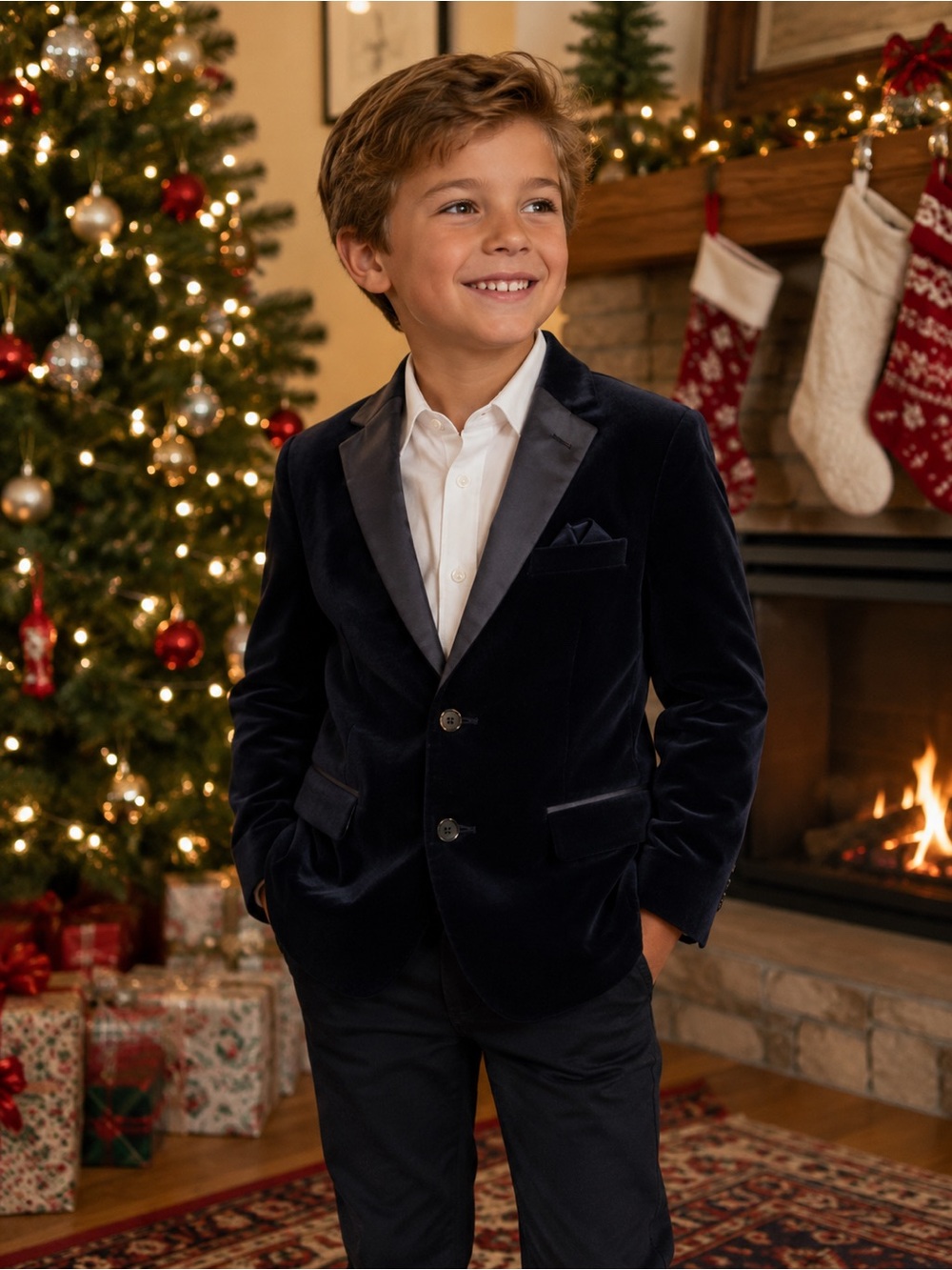 NWOT Tallis Boys 20R Navy Velvet Sport Coat Blazer Formal Tuxedo Jacket Double